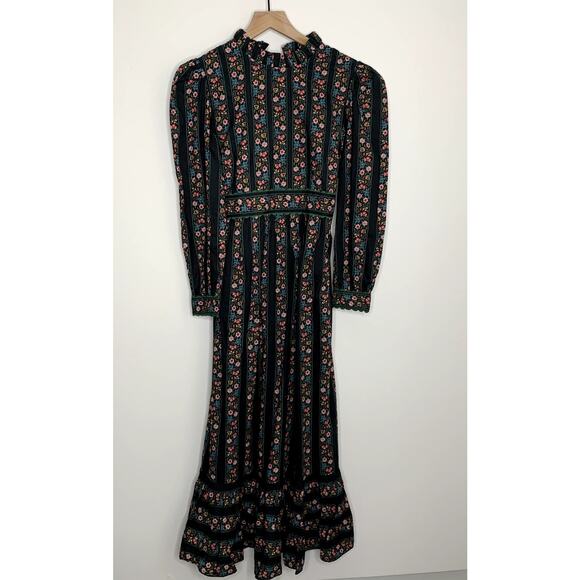 Pink City Prints Savannah Dress Haworth Border Black Womens XS - Picture 3 of 16
